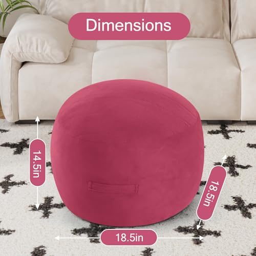MeMoreCool Round Pouf Ottoman Foot Rest 20x15 Inches, Burgundy | Wine Red Round Pouf Footstool, Soft Foam Stuffed Circle Foot Rest for Living Room - color: Striped Magenta