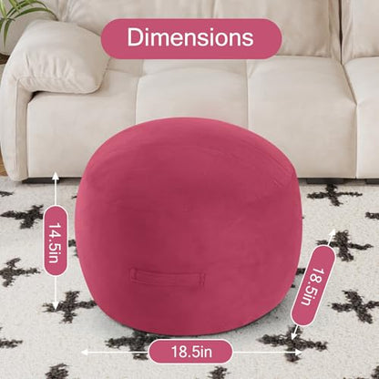 MeMoreCool Round Pouf Ottoman Foot Rest 20x15 Inches, Burgundy | Wine Red Round Pouf Footstool, Soft Foam Stuffed Circle Foot Rest for Living Room - color: Striped Magenta