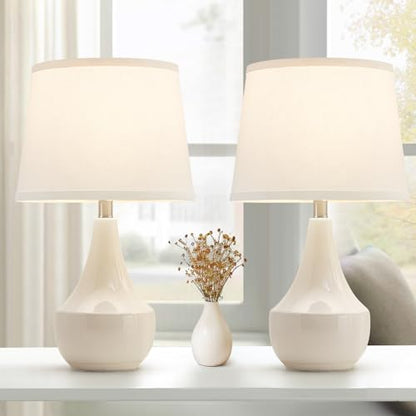 18" Table Lamp Set of 2, Ceramic Table Lamp Classic Beside Lamps Nightstand Lamp Modern Lamp for Living Room, Bedroom & Office Rocker Swtich Cream-LED Bulbs Included - color: 18.63" Ceram