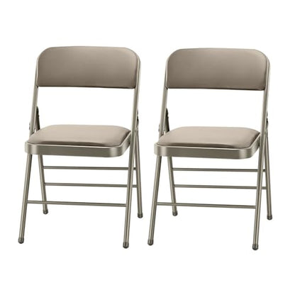 Pack of 2 (Fabric/Vinyl) Steel Frame Metal Foam Padded Folding Chairs (Black, Gray, White) - color: 2-pack - Vinyl Beige