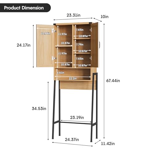Vabches Over The Toilet Storage Cabinet with 2-Door Design Bathroom Organizers and Storage with Anti-Tip Device Over Toilet Organizer with Shelves for Bathroom,Restroom,Laundry Natural - color: Natural