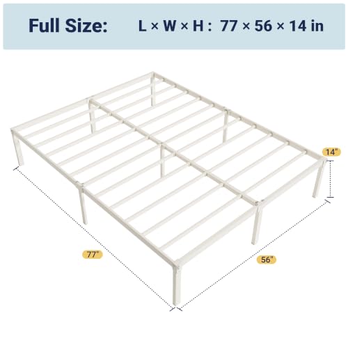 Allewie Full Size Bed Frame, 14 inch Metal Platform Beds with Storage Space, No Box Spring Needed and Easy Assembly, Beige - color: Beige, size: Full