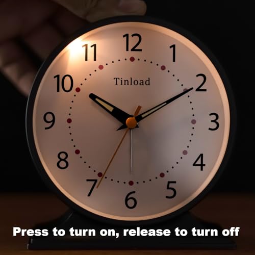 Tinload 4.5" Antique Retro Analog Alarm Clock, Small Silent Bedside Desk Clock with Manual Light, Battery Operated, Snooze, for Living Room, Bedroom, Bedside, Desk(Black) - color: Black