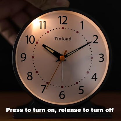 Tinload 4.5" Antique Retro Analog Alarm Clock, Small Silent Bedside Desk Clock with Manual Light, Battery Operated, Snooze, for Living Room, Bedroom, Bedside, Desk(Black) - color: Black