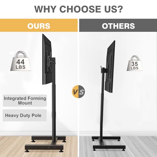 TV Floor Stand for 13-50 inch LCD LED Flat/Curved Panel Screen TVs up to 44 lbs, Height Adjustable TV Stand Mount with VESA 200x200, Portable TV Stand for Bedroom, Dorm Room, Office | Tilting and Rotating Mount, Portrait to Landscape, Height Adjustable Po