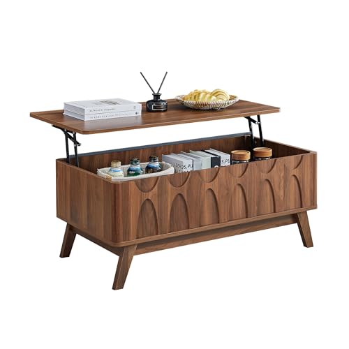 Bifins Coffee Table, Lift Top Coffee Table with Hidden Compartment | Mid Century Modern Coffee Table with Storage, Rectangular Center Table with Lift Tabletop for Living Room - color: Walunt
