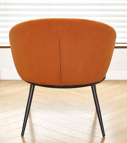 GDFStudio 27" Modern Accent Chair, Comfy Lounge Chair, Velvet Upholstered Chair, Mid Century Modern Armchair with Metal Leg, Solid Wood Frame, Cushion Barrel Side Chair for Living Room Bedroom, Orange - color: Orange + Velvet