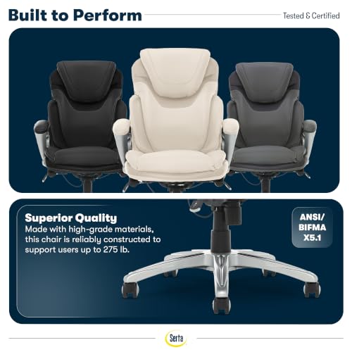 Serta Bryce Executive Office Chair - Ergonomic Computer DeskChair with Lumbar Technology - Adjustable Height - Memory Foam Body Pillows - 360° Swivel Rolling Base - Bonded Leather - Cream - color: Cream White