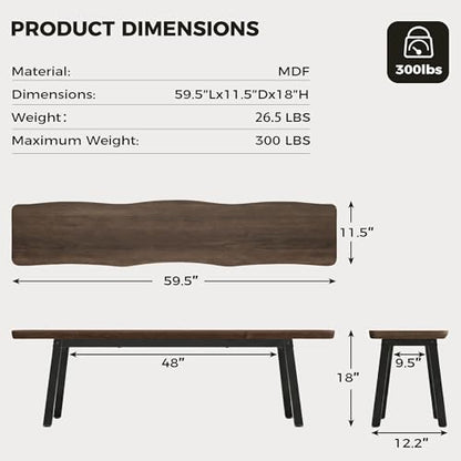 FUQARHY 59” Farmhouse Dining Bench Pair of 2, Long Kitchen Benches | 6-8 Person, Long Kitchen Table Benches, Entryway Bench, Indoor Bench Walnut - color: Walnut