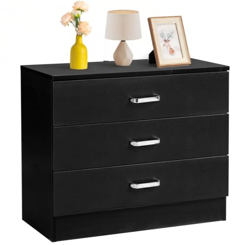 Karl home Black 3 Drawer Dresser, Modern Small Chest of Drawers | Compact Dresser Chest with 4 Storage Drawers, Multipurpose Furniture for Bedroom, Nursery, Hallway, Living Room, Closet - color: Black, size: 13"D x 26"W x 22"H (3 Drawers)