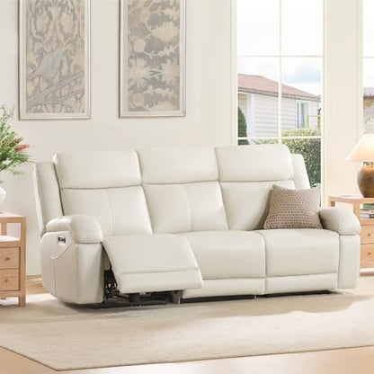 Watson & Whitely Genuine Leather Power Recliner Sofa & Loveseat Set, Cream | Wall Hugger Reclining Sofas, Power Headrest, Center Storage Console, Charging Ports, Cup Holders, Living Room Furniture Set - color: Cream, style: Loveseat+3 Seater Sofa