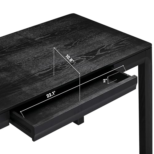 Flow Modern Wooden Rectangle Desk Table with Hidden Drawer – Waterproof & Heat Resistant, Burnt Black - color: Burnt Black, size: 47 Inch, style: Desk