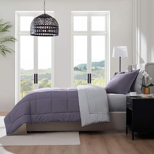 Nestl 5 Piece Twin Comforter Set – Grayish Purple Reversible Bed in a Bag – Complete Twin Size Bedding Set with Sheets, Pillowcase and Sham - color: Grayish Purple, size: Twin