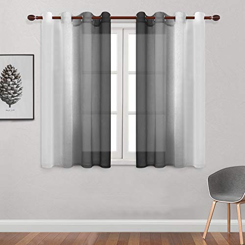 DWCN Faux Linen Ombre Sheer Curtains - Semi Voile Gradient Bedroom and Living Room Curtains, Set of 2 Grommet Top Window Curtain Panels, 52 x 54 Inch Length, Black - color: Black, size: 52"W x 54"L (Pack of 2)