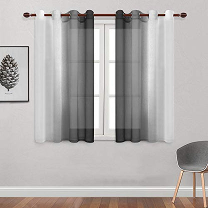 DWCN Faux Linen Ombre Sheer Curtains - Semi Voile Gradient Bedroom and Living Room Curtains, Set of 2 Grommet Top Window Curtain Panels, 52 x 54 Inch Length, Black - color: Black, size: 52"W x 54"L (Pack of 2)