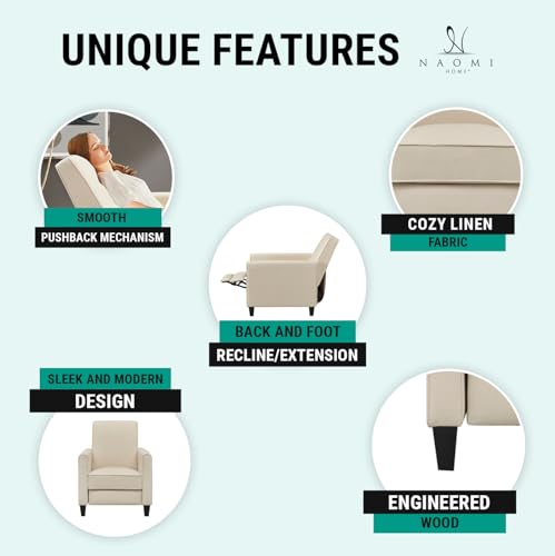Naomi Home Landon Modern Reclining Accent Chair for Living Room | Recliner Chair with Enhanced Back Support, Wide Seat, Thick Cushioning | Recliner for Small Spaces - color: Cream, style: Recliner