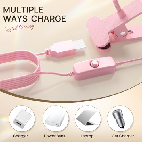 AORAEM LED Nail Lamps Flexible Gooseneck Lamp Gel Polish Curing Light Pink | Quicky Dry Nail Manicure Dryer Plug Play Portable Flash Cure Light for Gel Nails Home DIY Professionals - color: Pink
