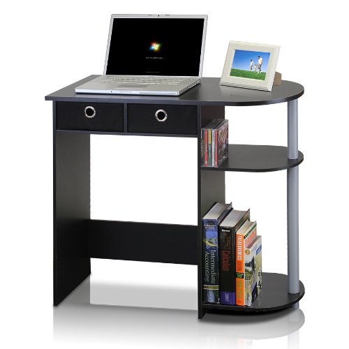 Furinno GO GREEN Desk, 31.5" Wide Gaming Desk with 2 Side Shelves and Storage Bins, Computer Desk, Office Desk for Home Office, Study Room, Dorm, Bedroom, Black - color: Black/Grey/Black, size: 31.5" x 15.6"