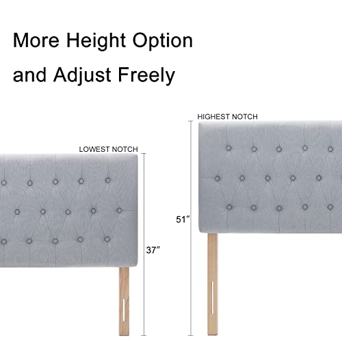 Tufted Upholstered Full Size Bed Headboard in Modern Button Design, Adjustable Solid Wood Head Board, Premium Linen Fabric Padded Headboards in Bedroom (Grey) - color: Gray, size: Full