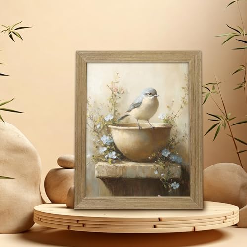 Vintage Bird Wall Art Canvas Framed Painting Poster Rustic Floral Animal Picture Farmhouse Wall Decor Gallery Artwork Print for Living Room Bedroom Home Decor 8x10 Inch - color: Flowers and birds