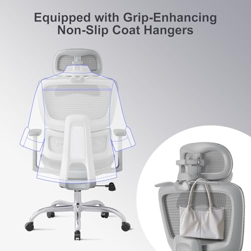 Ergonomic Office Chair with 3D Headrest, Computer Chair with Adjustable Backrest & 3D Armrest, Gaming Chair with Adaptive Lumbar Support, Mesh Backrest & Cushion, Grey - color: Grey, style: Eco
