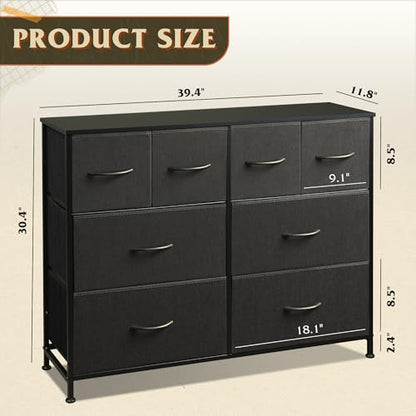 WLIVE Wide Dresser for Bedroom, 8 Drawer Chest of Drawers, Black | 8 roomy fabric drawers, Wide storage design, Bedroom or closet use, Sturdy steel frame, Smooth wood tabletop - color: Black, style: 8 Drawers