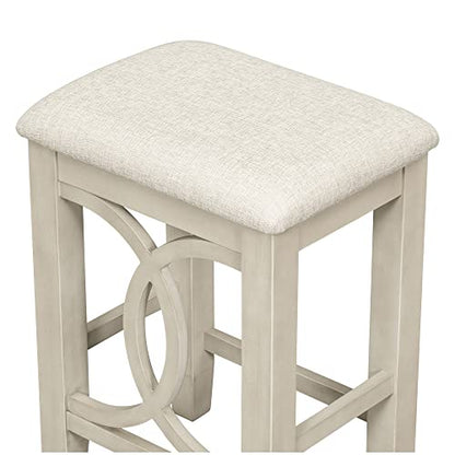 RuiSiSi 3 Piece Counter Height Dining Set, Farmhouse Kitchen Table Set with USB Port and 2 Upholstered Stools, Breakfast Nook Set for Kitchen, Dining Room, Living Room, Milky White - color: Milky White