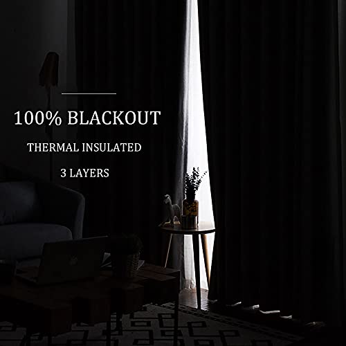 RYB HOME Thermal Insulated Soundproof Curtains, 3 Layers 100% Blackout | Noise Cancelling, Thermal Insulated, With Detachable Felt Liner, For Bedroom Theater Playroom, W42 x L84, Black, 2 Panels - color: Black, size: 42"W x 84"L (Pack of 2)