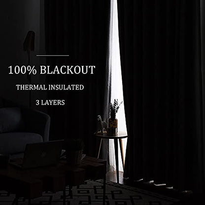 RYB HOME Thermal Insulated Soundproof Curtains, 3 Layers 100% Blackout | Noise Cancelling, Thermal Insulated, With Detachable Felt Liner, For Bedroom Theater Playroom, W42 x L84, Black, 2 Panels - color: Black, size: 42"W x 84"L (Pack of 2)