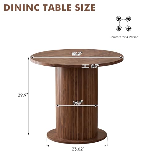 35.5" Round Dining Table for 2, Modern Small Pedestal Kitchen Table, Space Saving, for Apartment Dining Living Room - color: Mini Brown 35.5