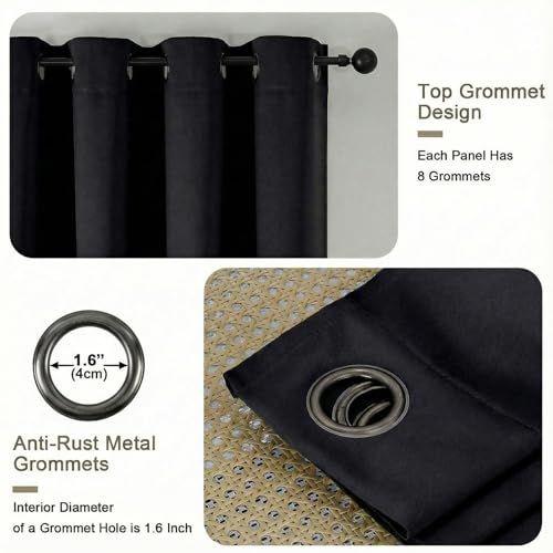 100% Blackout Curtains - Solid Thick Fabric Grommet Thermal Blackout Curtains, Halloween Window Drapes for Living Room, Noise Reduction, Black, 2 Panels, 2x52Wx90L Inches - color: Black, size: 52"W x 90"L (Pack of 2)