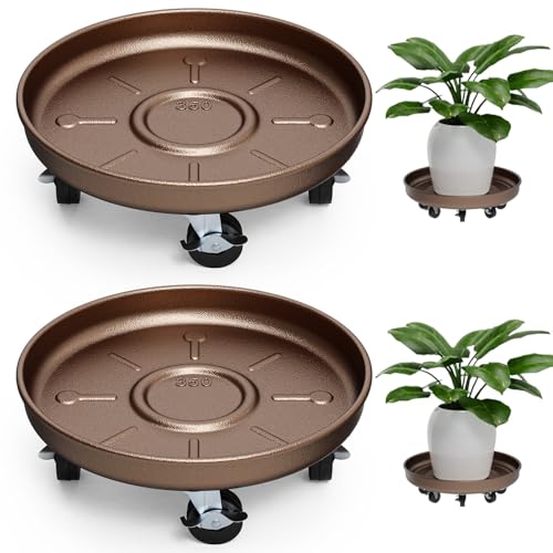 Plant Caddy With Wheels 13" Metal Plant Saucers for Indoors 350 Lb Capacity | Rolling Plant Stand, 360° Locking Casters Heavy Duty Planter Caddies, Rustproof and Waterproof, and Easy to Move, 2 Pack - size: 2 PACK 13 INCH