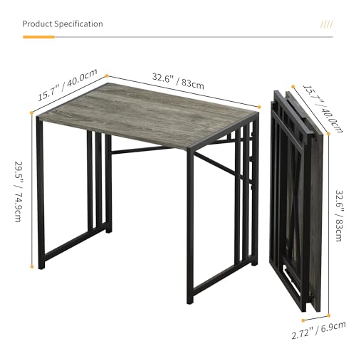 Lutown-Teen 32 inch Small Folding Desk, Black Oak | Writing Gaming Computer Camping Desk for Small Spaces, No Assembly Required Home Office Desk - color: Black Oak, size: 32 Inch
