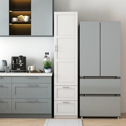 roomfitters Kitchen Pantry Storage Cabinet with 2 Drawers Tall Wooden Narrow Food Cupboard Bathroom Linen Tower, White