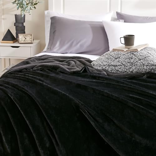 Hansleep Twin Black Fleece Blanket, Soft Flannel Bed Blanket | Fuzzy Cozy Blanket 60x80 Inches, Multi-use for Bed, Sofa, Couch, Travel, Camping, All Season Warm Lightweight Cover - color: Black, size: Twin (60x80 Inches)