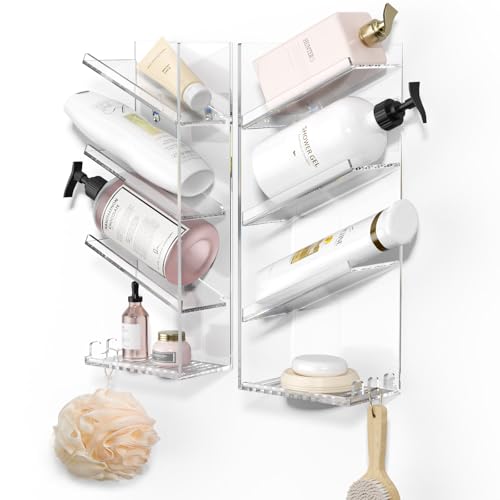AITEE Acrylic Bathroom Organizer Caddy Shampoo Holder Combination Shelf | No drilling, wall mounted with drain holes, inclined shelf, bathroom, acrylic, rustproof, for bathroom toiletries - style: Combination Shelf