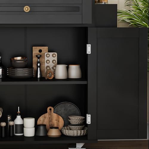 67 Kitchen Island Cart with Drop Leaf Breakfast Bar, Rolling Mobile Kitchen Island Table on Wheels with Storage Cabinet, Drawer, Spice/Towel Rack, Black - size: 67 Inch
