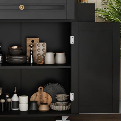 67 Kitchen Island Cart with Drop Leaf Breakfast Bar, Rolling Mobile Kitchen Island Table on Wheels with Storage Cabinet, Drawer, Spice/Towel Rack, Black - size: 67 Inch