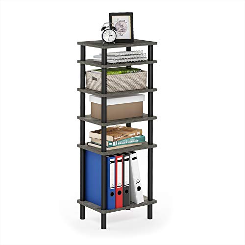 Furinno Turn-N-Tube DIY Multipurpose Combination Rack, French Oak Grey/Black - color: French Oak/Black, style: 6-Tiers with Round Tube