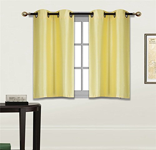 Elegant Home 2 Panels Tiers Grommets Small Window Treatment Curtain Faux Silk Insulated Blackout Drape Short Panel 28" W X 36" L Each for Kitchen Bathroom or Any Small Window # D24 (Yellow) - color: Yellow
