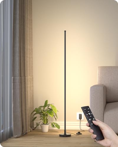 Corner Lamp, Minimalist LED Floor Lamp, Black, 1 Pack | Remote Control, Dimmable, 7 Color Temperature 3000K-6000K, For Living Room, Bedroom, Home Office - color: black-55.8in, size: 1 pack