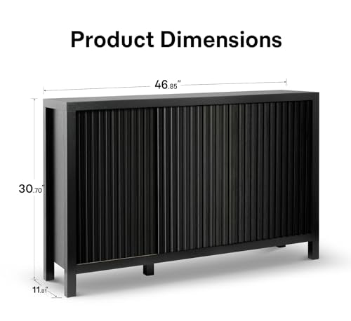 ZYBT Fluted Sideboard Buffet Cabinet with Storage, Modern Credenza Buffet Sideboards Bar Cabinet Console Table with Adjustable Shelves Slide Door for Living Room Hallway Kitchen Entryway (Black) - style: 3Door Black