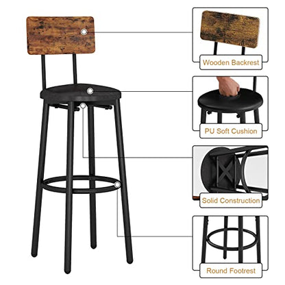KIVENJAJA 3-Piece Bar Table Set for 2, Small 2-Tier Round Bistro Pub Dining Table & PU Upholstered Stools with Backrest, Counter Height Table and Chairs Set for Kitchen Small Space, Rustic Brown - color: Rustic Brown