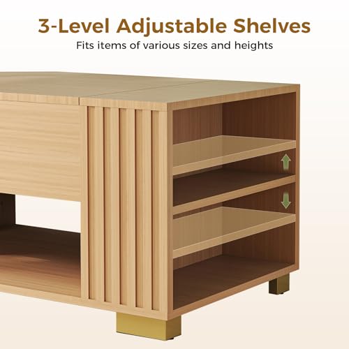 COMHOMA Lift Top Coffee Tables for Living Room, 39" Center Table with Hidden Storage Compartment, Adjustable Wooden Tea Table for Small Spaces, Natural Oak - color: Natural Oak