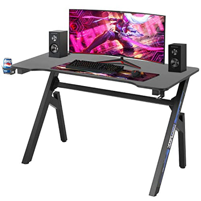 FDW Computer Desk Gaming Desk Student PC Desk Writing Desk Office Desk Modern Ergonomic Racing Style Table Workstation Carbon Fiber Headphone Hook (47in, Blue) - color: Blue, size: 47 In R Shaped