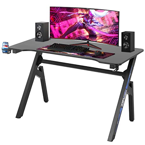 FDW Computer Desk Gaming Desk Student PC Desk Writing Desk Office Desk Modern Ergonomic Racing Style Table Workstation Carbon Fiber Headphone Hook (47in, Blue) - color: Blue, size: 47 In R Shaped