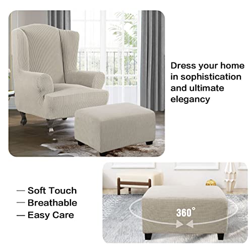 H.VERSAILTEX Ottoman Cover Slipcover Rectangle Fit Length 29'-34' Footrest Sofa Slipcovers Stool Cover Footstool Protector Covers Feature Stretch Thick Soft Jacquard Fabric Washable - Island Fossi - color: Island Fossi, size: Rectangle-Large