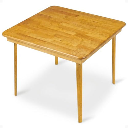 Stakmore Classic Straight Edge Square Wood Folding Table, 32x32, Oak | Foldable Card Table, Wooden Tabletop Furniture for Cards, Board Games & Dining - color: Light Brown