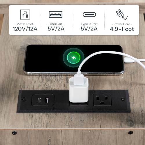 HOOBRO End Table with Charging Station, Narrow Side Table with 2 Drawers & USB Ports & Power Outlets, Nightstand for Small Spaces, Bedroom, Living Room, Stable and Sturdy, Greige and Black BG541BZ01 - color: Greige + Black