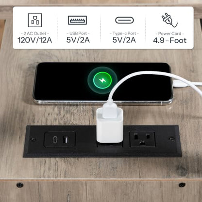 HOOBRO End Table with Charging Station, Narrow Side Table with 2 Drawers & USB Ports & Power Outlets, Nightstand for Small Spaces, Bedroom, Living Room, Stable and Sturdy, Greige and Black BG541BZ01 - color: Greige + Black